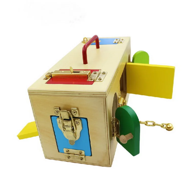 STEM Montessori Resources Wooden Educational Toys Kids Learning Game 10 Locks Busy Board Box
