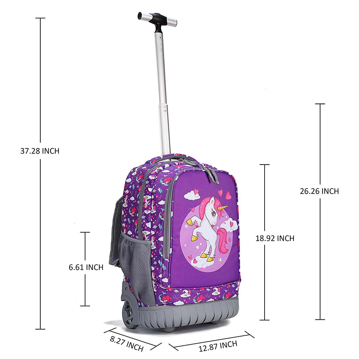Unicorn Kids School Rolling Backpack 19inch Wheel Trolley School Bag With Lunch bag for Girls