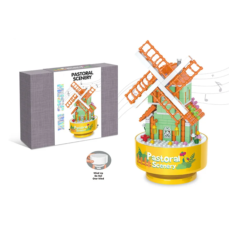 Kids educational mushroom house music box plastic diamond small size building block toy