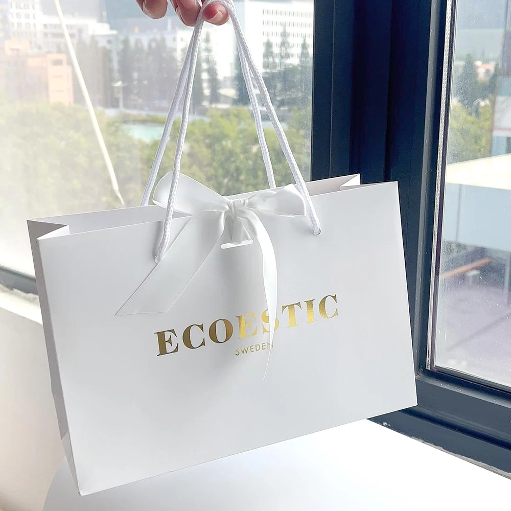 Custom Small Business Biodegradable Packaging Luxury Paper Shopping Bag White Gift Bag With Your Own Logo