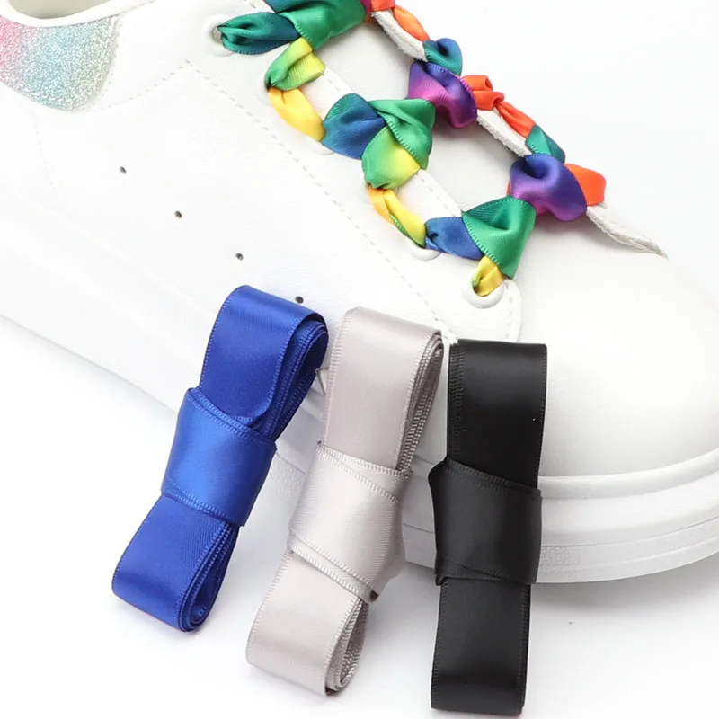 1Pair 2 CM Width Silk Satin Shoelaces Ribbon Shoe Laces Boots Women Sneakers ShoeLace 19 Colors Length 80CM/100CM/120CM S-1