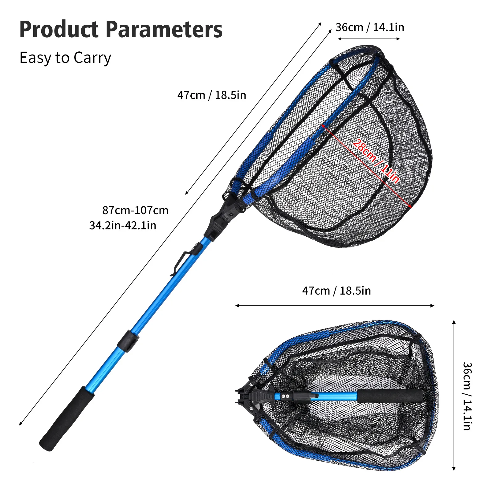 New OEM Portable Foldable Floating Net Fast Folding Fly Fishing Hand Nets Small Mesh Lightweight Landing Fish Casting Network