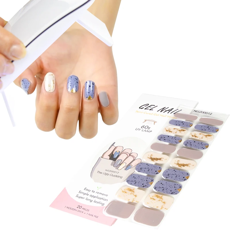 Gel nail set wholesale supplier high quality healthy long lasting nail art semi cured gel nail wraps set with uv lamp