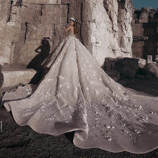 Bling Hand Beading Bride Dress Turkey Long Sleeve Istanbul Wedding Gowns Lace Robe Pour Mariage White Bridal Wedding Dress