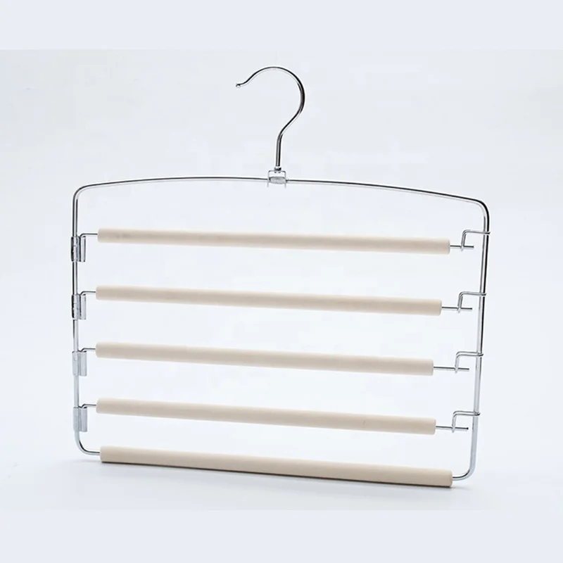 Pants Hangers 5 Layers Swing Arm Trousers Hanger Space Saving Pants Rack Jeans Hangers with Non-Slip Multiple Closet Organizer
