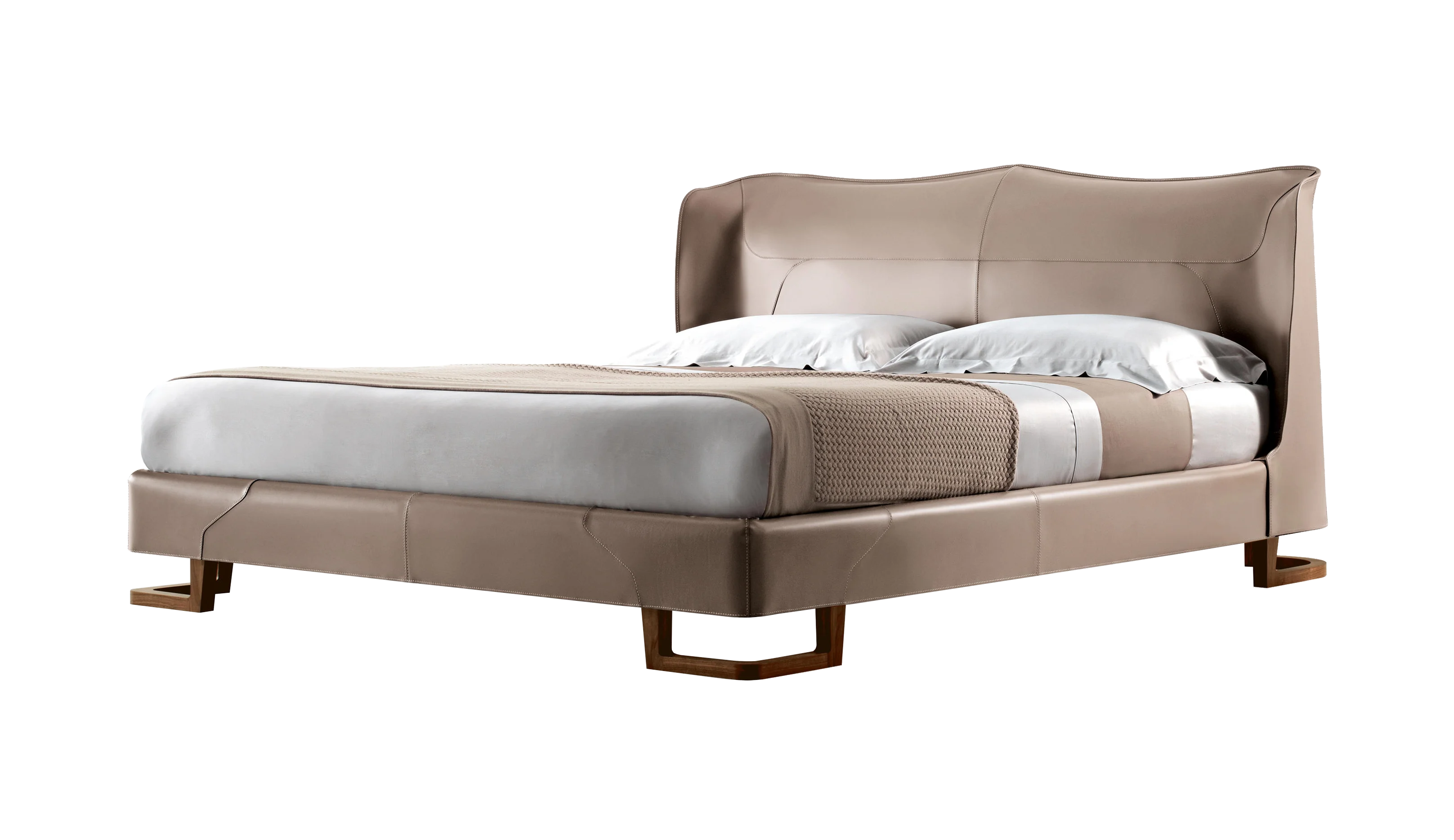 2024Luxury Italian Bed King Size Wood Bedroom Set Modern Design Leather Upholstery Princess Style Wide Headboard