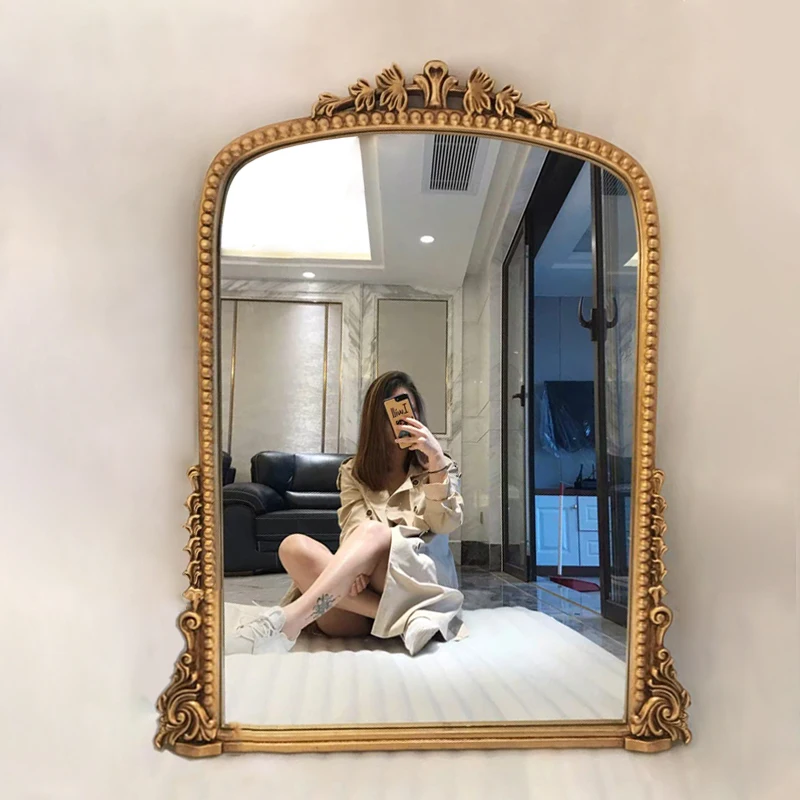 Antique Gold Leaf Wall Hanging Vintage rectangle golden Carving Mirror Frame for home decor