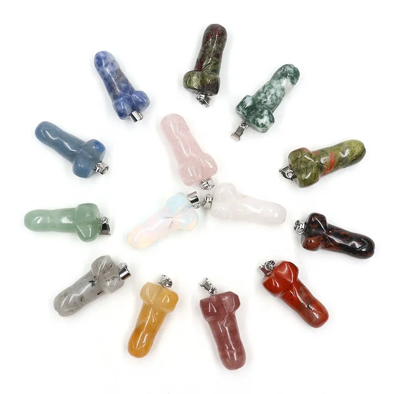 Wholesale Natural Amethyst Rose Quartz Hand Carved Mini Penis Dildo Crystals Healing Stones Pendant Crafts For Jewelry Making