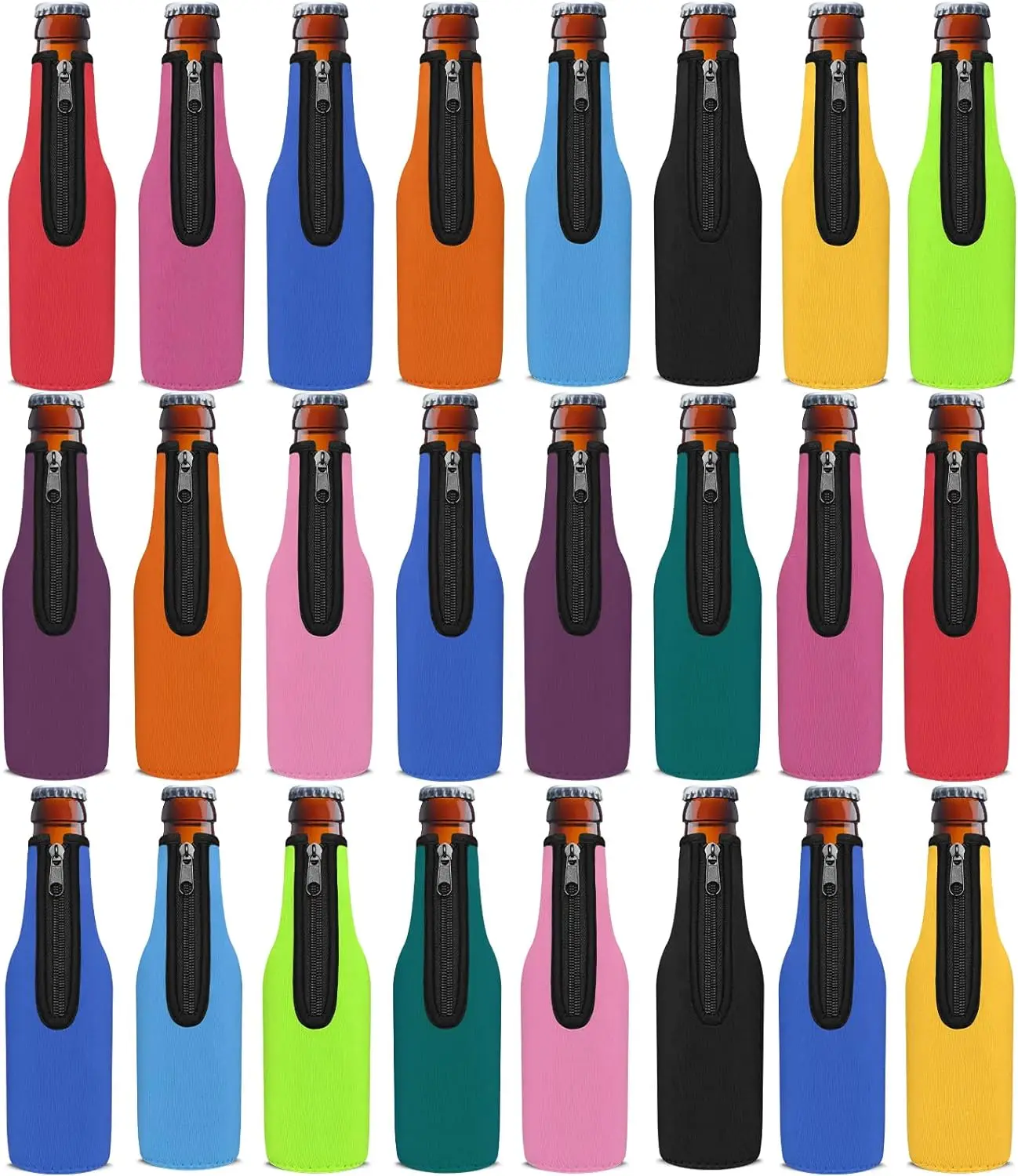 Custom Design Logo Print Zip-up Neoprene Insulated Beer Longneck Bottle Sleeve Cooler