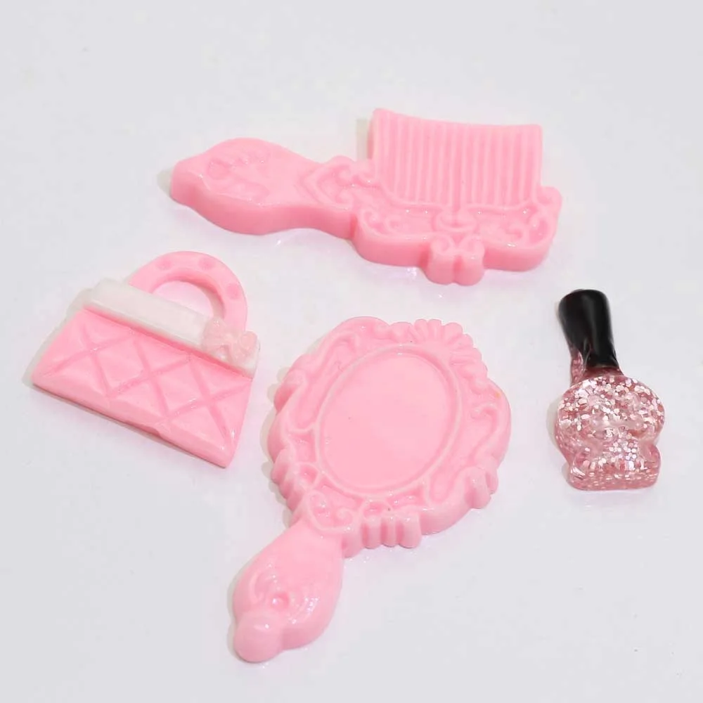 
100Pcs Kawaii Pink Mirror Comb Nail Polish Lady Bag Resin Flatback Cabochon Diy Scrapbooking Embellishment Decoration Craft 