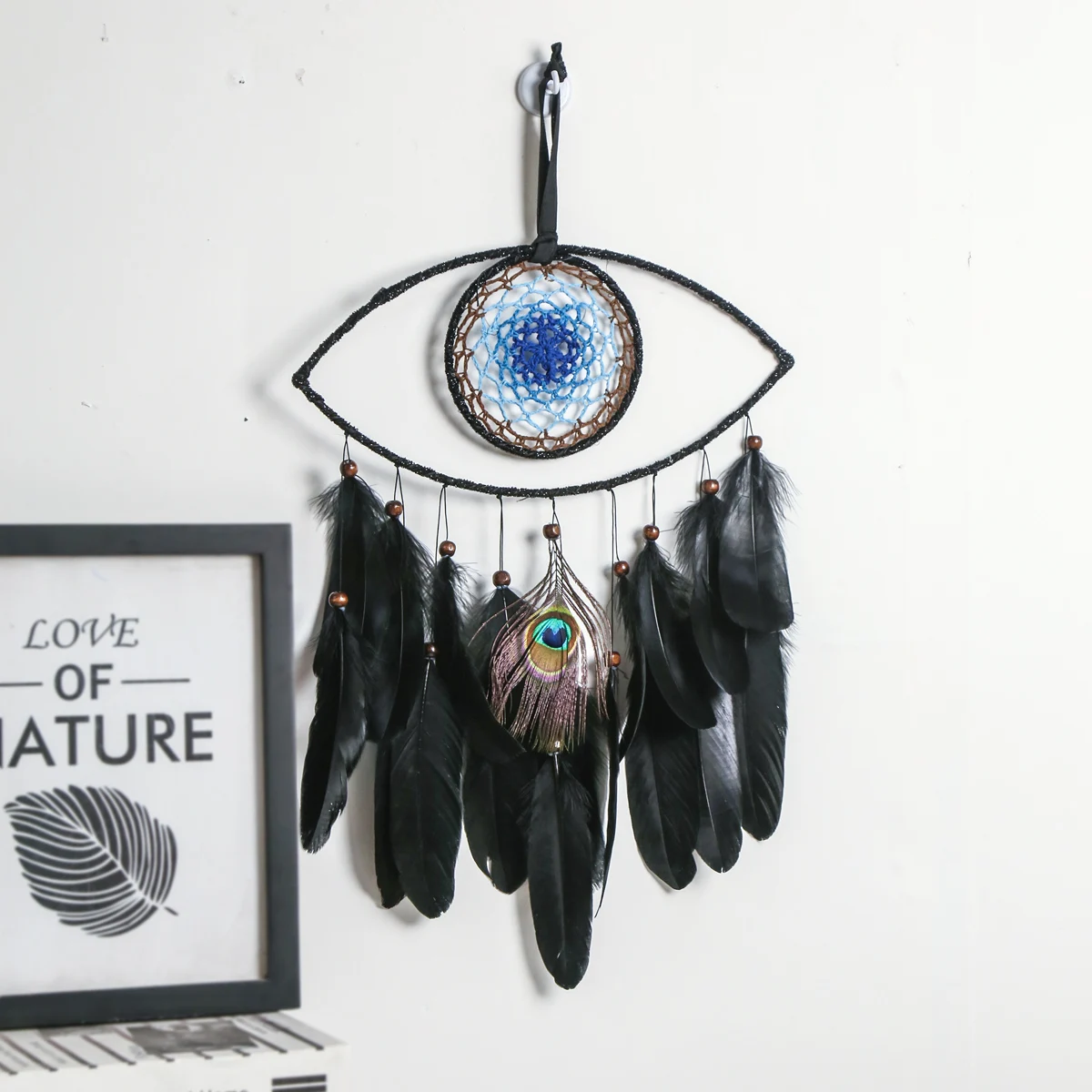 New design evil eye dream catcher with peacock feather handmade hanging ornament home decor macrame evil eye dream catcher