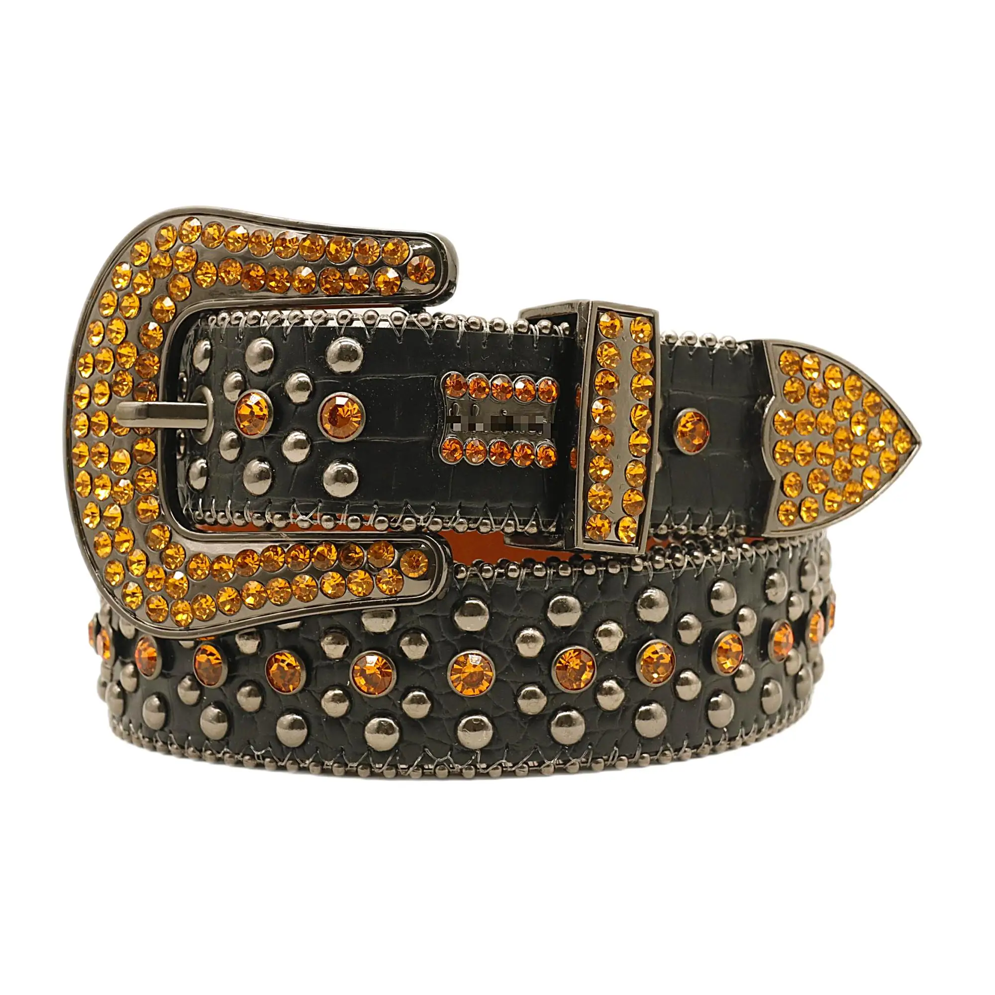 Colorful Glitter Studded Crystal For BB Simon Rhinestone Men Belts Crystal Crafts Crocodile Grain Belts For Men In Pu Leather