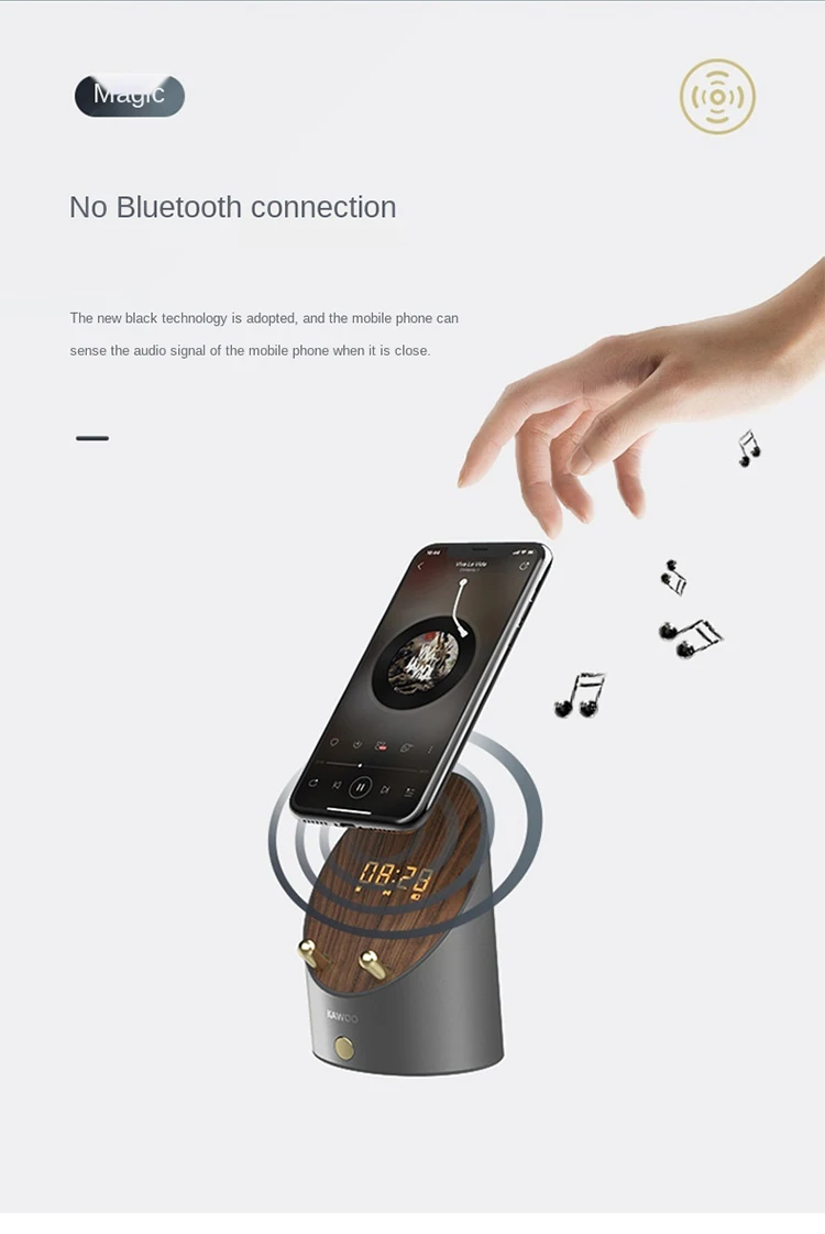 
New Wooden Digital Clock Loud Induction Smart Speaker Mobile Phone Holders Blue Tooth Speaker 