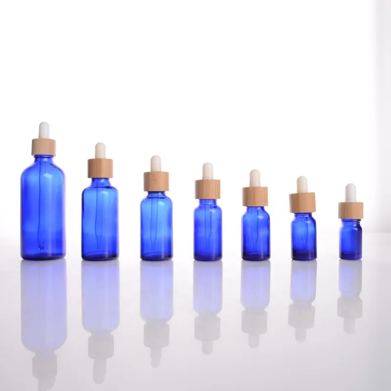 Wholesale 5ml 10ml 15ml 20ml 30ml 50ml 100ml blue color glass essential oil dropper bottles