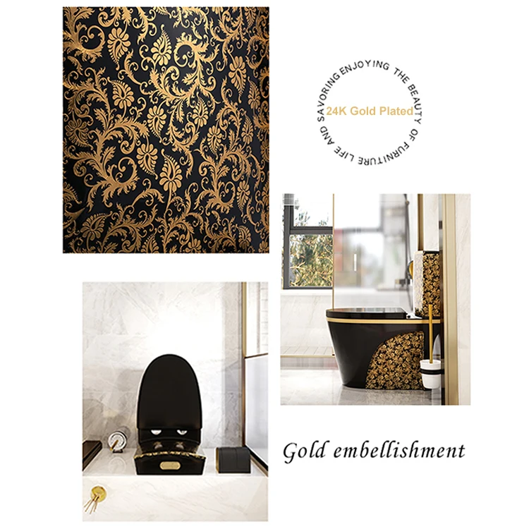 New Design European Style Luxury WC One Piece Toilet Porcelain Gold Toilet Electroplated