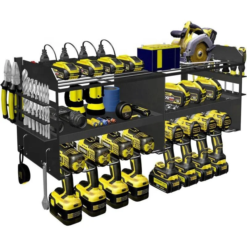 Metal power tool organizer rack with charging power tools storage rack