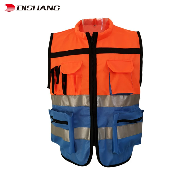 Wholesale Reflective Safety Vest Security Working Clothes with Zipper Construction 2022