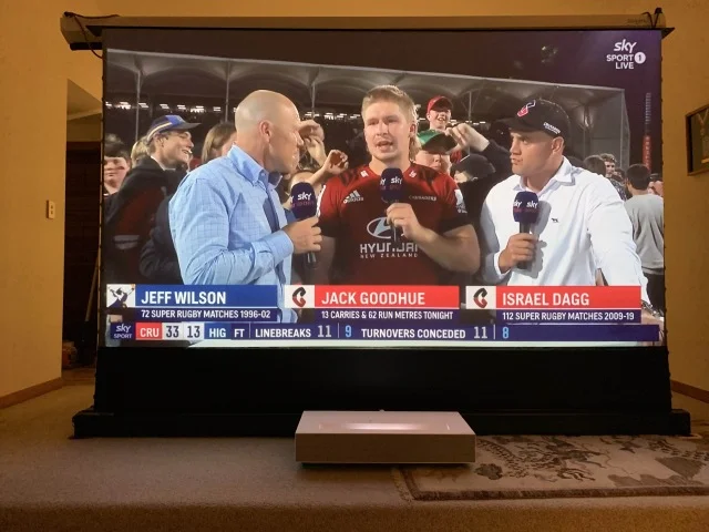 Горячая 150 дюймов UST CLR ALR Электрический пол рост окружающего света отклонения проектор экран для ultra short throw