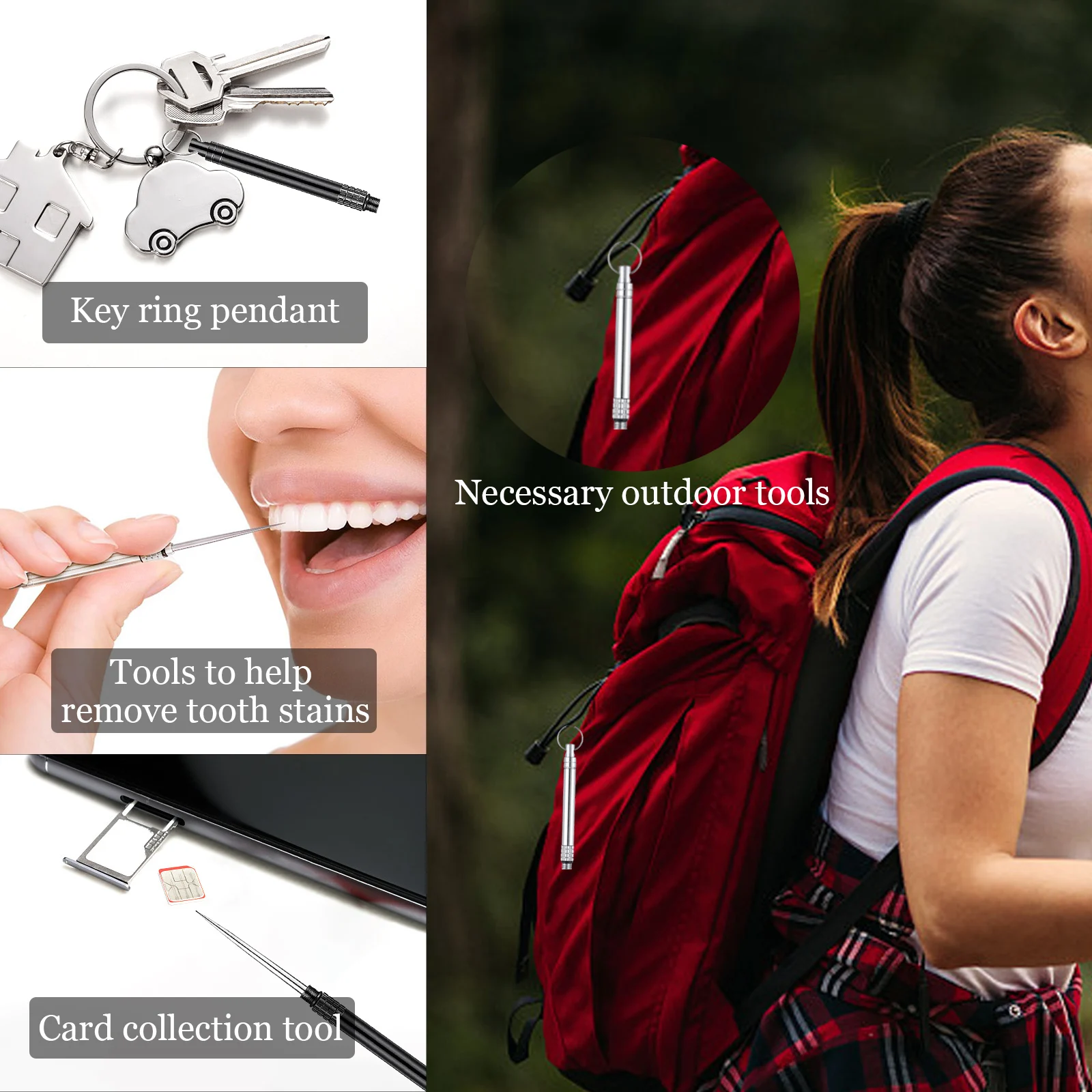 Portable Titanium Toothpicks Reusable Pocket Toothpicks, Multifunctional Toothpicks Keychain for Outdoor Travel Picnic Camping