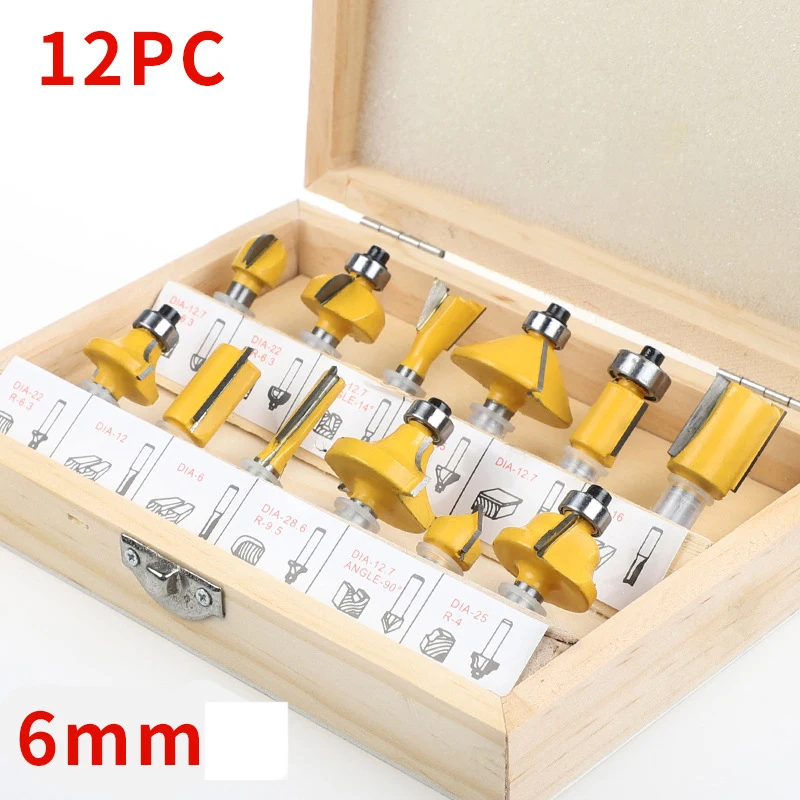 HENGLAI 1/4 Shank 1/2shank Blue 12pcs Milling Cutter Wood Cutters Set