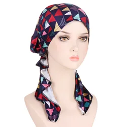 New stretch printed turban big tail hat floral cloth curved religious hat Indian hats Bandana