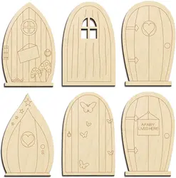 6 Designs Wooden DIY Craft Kit Blank Unfinished Miniature Fairy Garden Door