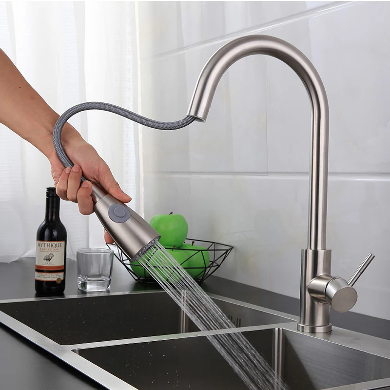 Luxury cUPC UPC Pull Out flexible grifera SS SUS 304 Stainless Steel  Sink Pull Down Spray Mixer Tap Faucet For Kitchen Sink