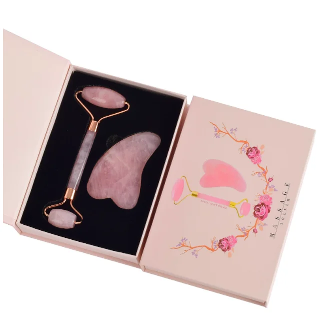 high quality anti aging rose quartz skin natural massager wholesale rose quartz jade roller set with logo