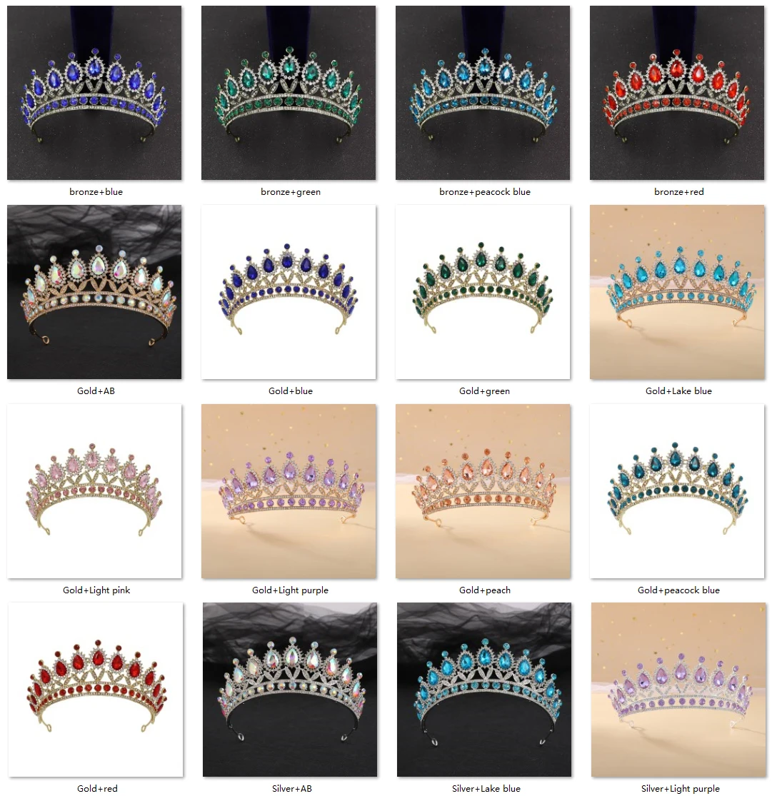 Green Crystal Princess Hair Accessories Royal Queen Crown Headband Blue Rhinestone Wedding Tiara for Women Prom Birthday