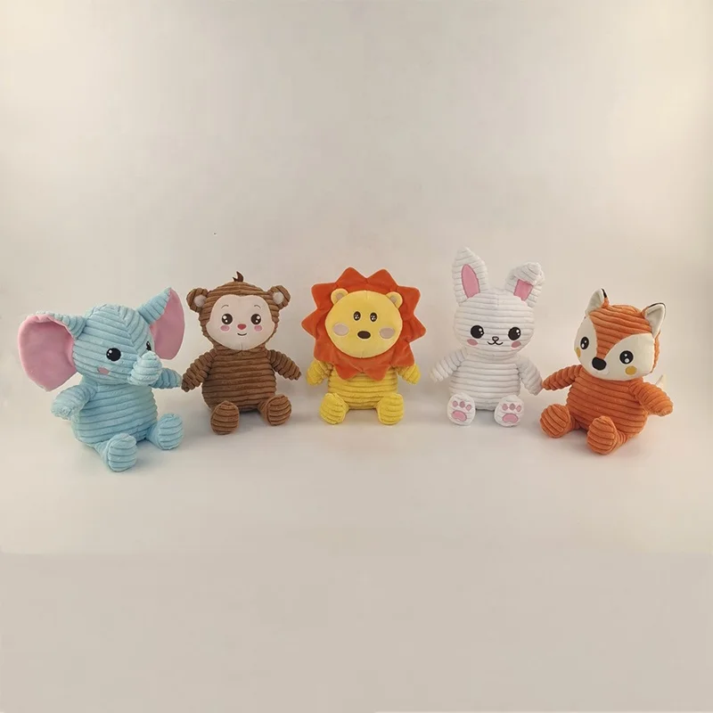 2024 New Customize Animal Shape 12 Inch Blue Elephant Pink and White Bunny Striped Pig Rhino Plush Toy of Stripe Cat