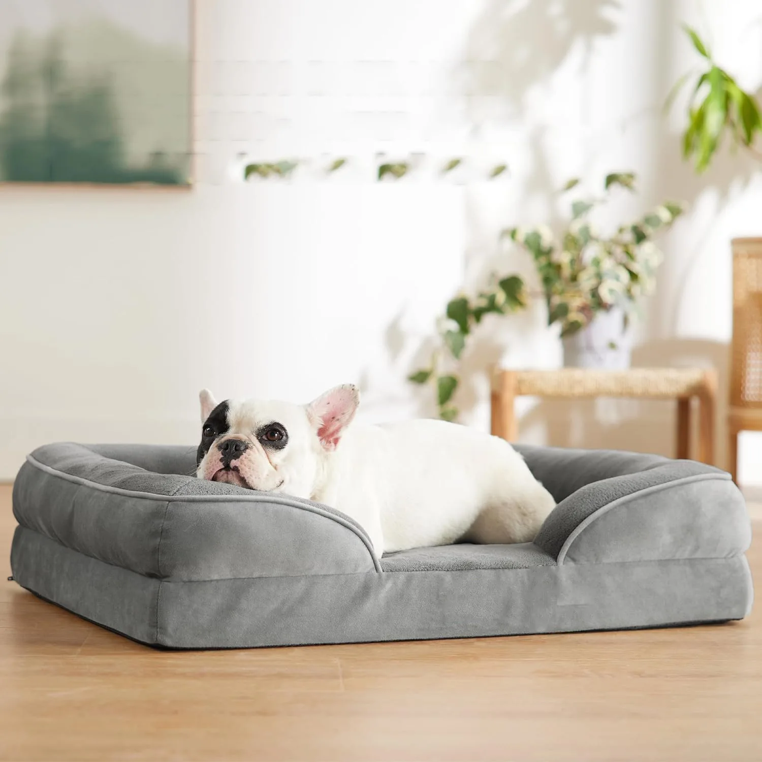 OEM Breathable orthopedic grey dog bed Supportive foam Waterproof Dog Sofa Beds Pet Couch Bed with Removable Washable Cover
