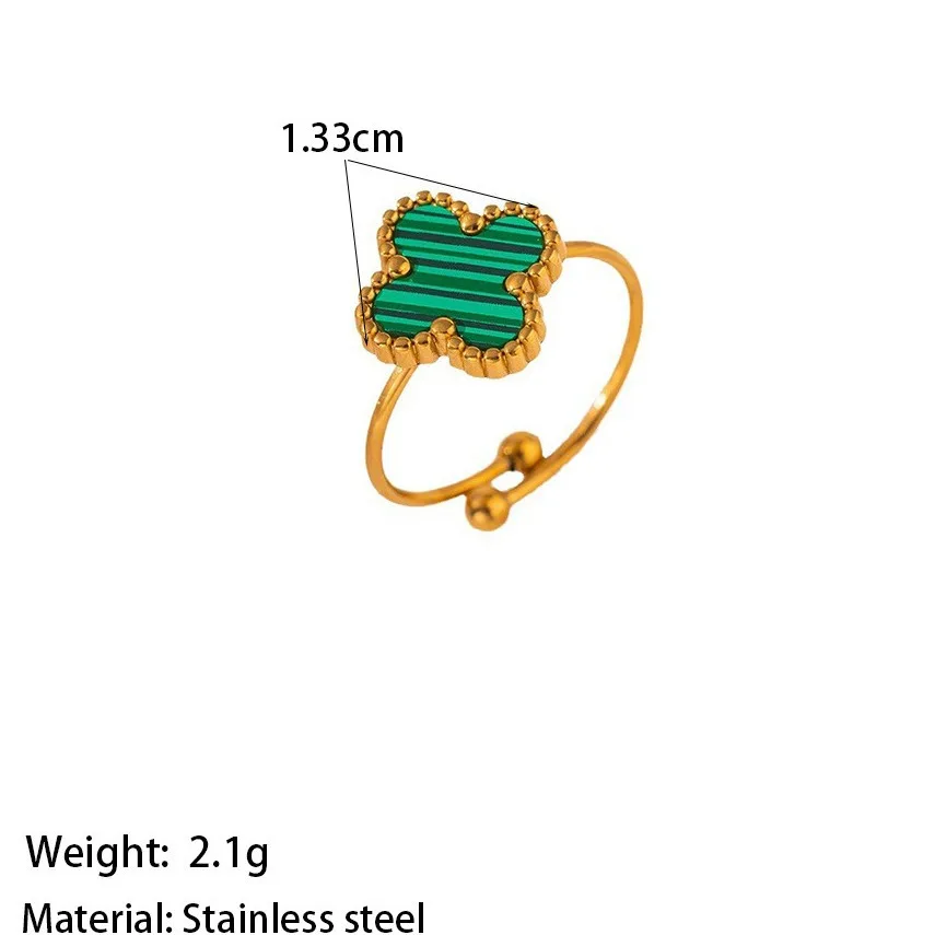 New 316L Stainless Steel Four Leaf Clover Adjustable Open End Ring 18K Gold Plated Fashion Versatile Design Sense Ring Wholesale