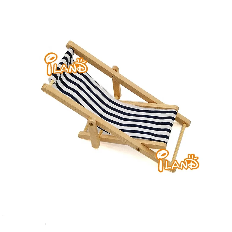 Iland Dollhouse Miniature  Beach Chair 1:12 Doll House Miniature Wooden Garden Lawn Furniture