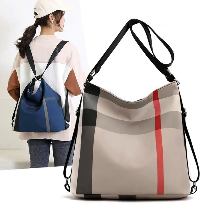 
Waterproof nylon backpack ykk customised plaid print women handbags 