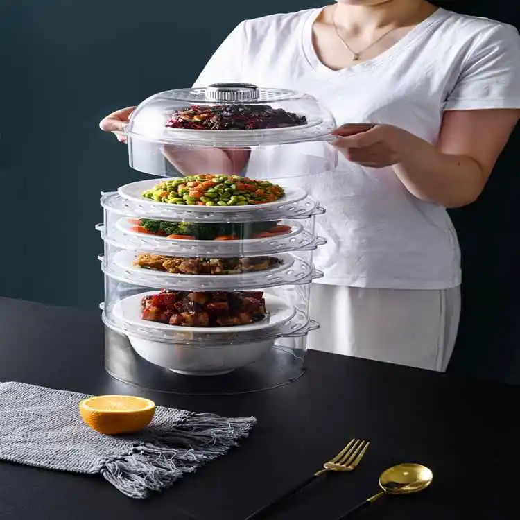 New Design Kitchen PET Stackable House 3 Layers Cover Dish Rack