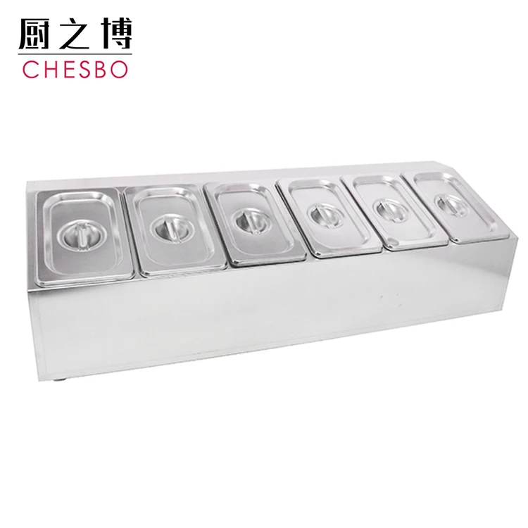 6 Grid Buffet Food Container Stainless Steel Spice Seasoning Canister Pepper Salt Container Box and Rack Holder