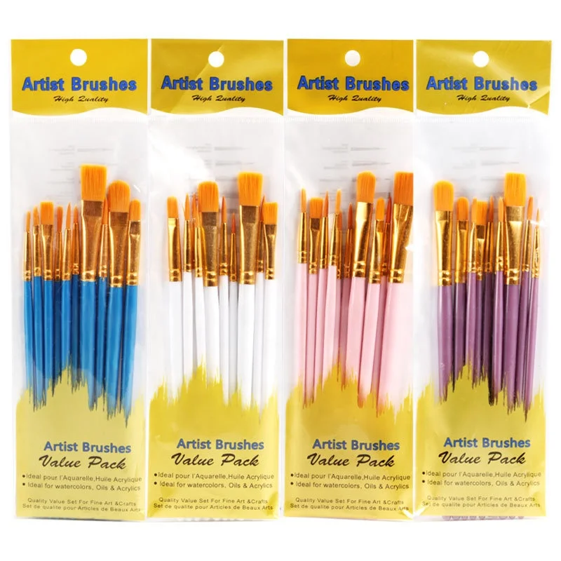 10pcs Painting Brush Set Nylon Acrylic Oil Watercolor Gouache Paint