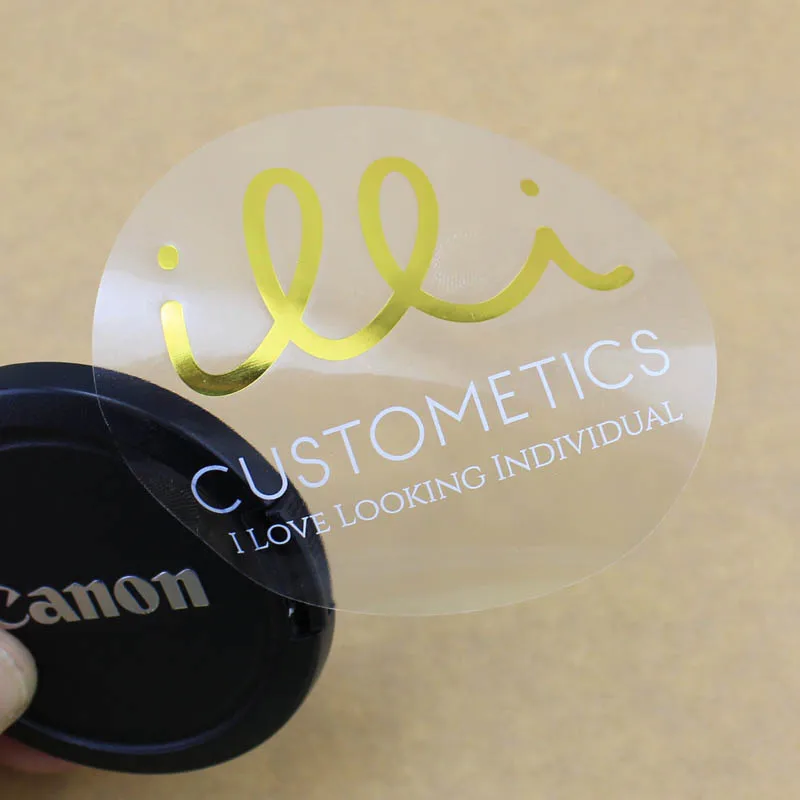 OEM/ODM Promotion Label manufacturer printing cosmetics transparent sticker, gold foil clear sticker custom
