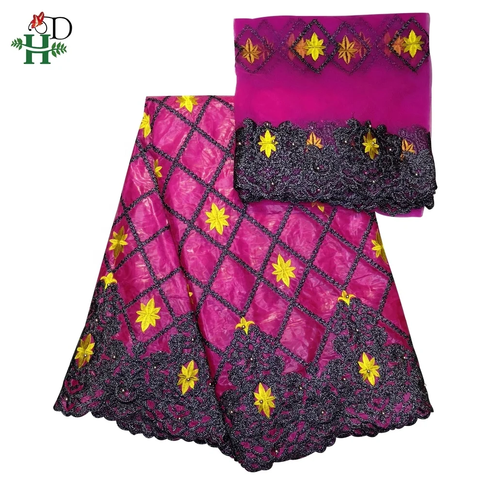 H & D Customization High quality 5+2 yards African embroidery French lace fabric Bazin brocade fabric