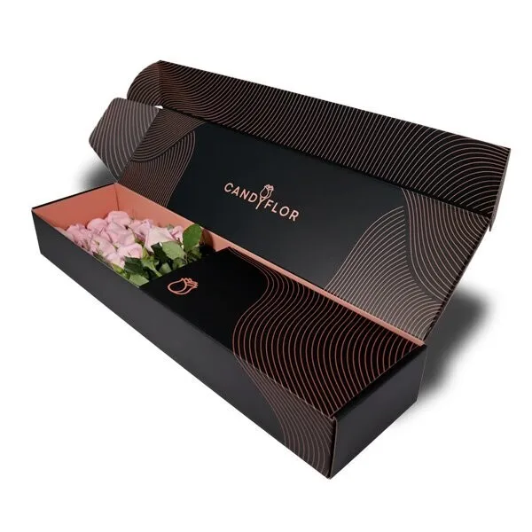 Wholesale custom logo fancy paper popular floral packaging rose flower mailer gift box black corrugated boxes for shipping