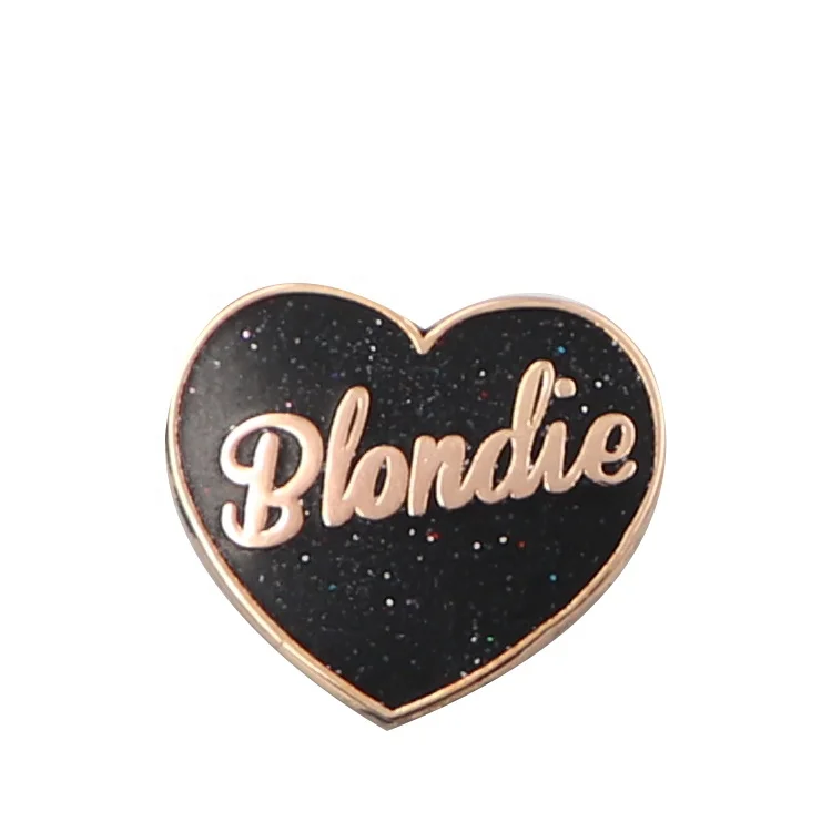 
Hot sale heart shape hard enamel badge glitter heart shape yellow zinc alloy lapel pins 