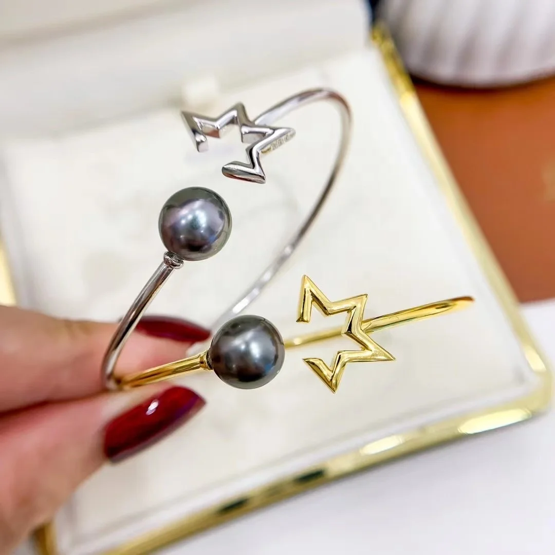 B277 9-10mm  925 sterling silver gold plated wholesale freshwater pearl charm bracelet  bangle fancy jewelry for women