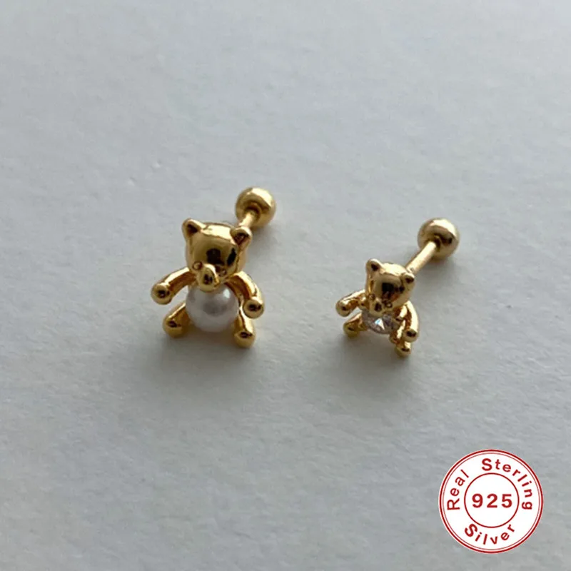 CANNER 2022 Fashion Jewelry 925 Sterling Silver Cute Small Bear Stud Piercing Earrings For Woman