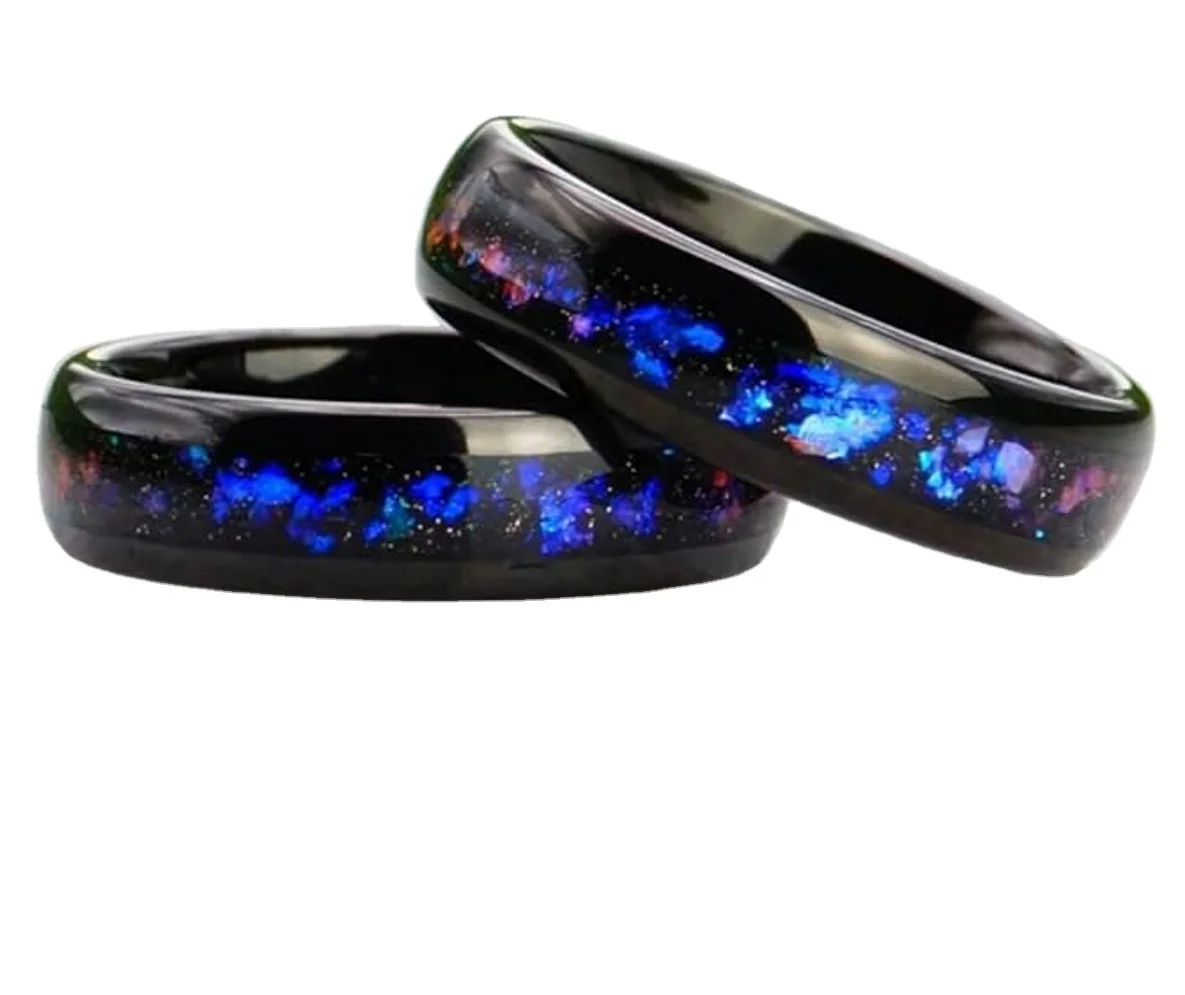Promise Rings for Men Women Custom Engagement Wedding Bands Nebula Galaxy Tungsten Matching Name Rings for Him and Her