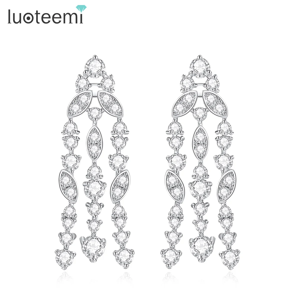 LUOTEEMI Fashion New Brand Wholesale Women Luxury Zircon Diamond Bridal Long Tassel Wedding Earrings for Women
