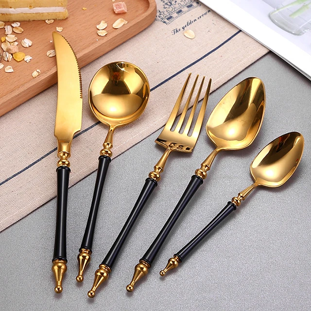 Custom Laser Knife Spoon Fork Set Gold dinnerware tableware 24PCS Stainless Steel Flatware sets Gift Cutery Set