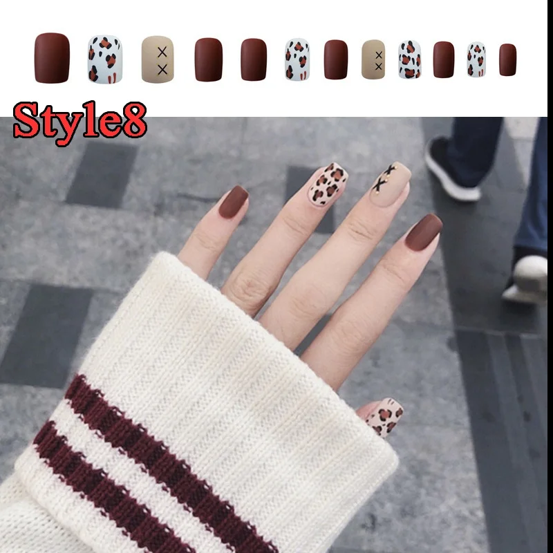 TikTok Web Celebrity Product 24 pcs Gradient Frosted Artificial Nails Glue Sticker Wholesale