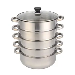 OEM Large Capacity Multi Layer Stainless Steamer  Pot Stainless Steel 5 Layers Steamer Boiler Pot With Glass Lid