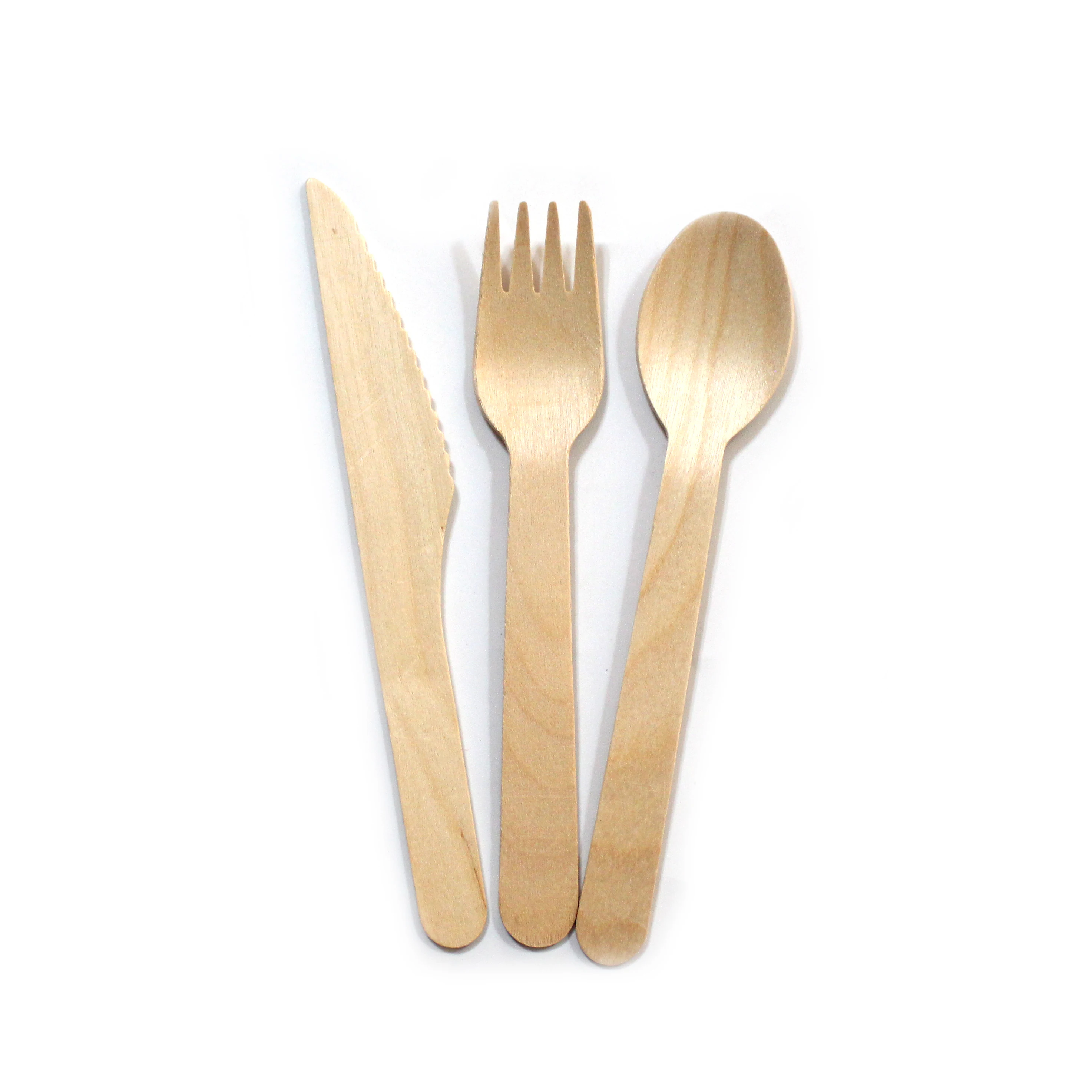 Hot sale dessert spoon and fork, wooden disposable spoon fork knife bulk packing biodegradable wooden cutlery set