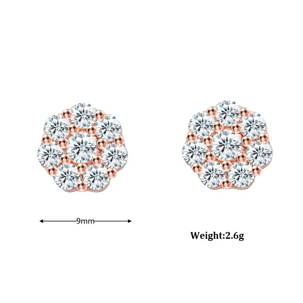 Кластера цветок дизайн унисекс Муассанит серьги для мужчин в стиле хип-хоп, 925 стерлингового серебра Муассанит серьги-гвоздики для женщин